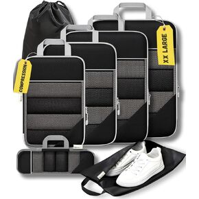 7-Set Compression Packing Cubes for Travel, Lightweight Luggage Packing Organizer for Backpacks & Suitcases, Space Saving Perfect Packing Essentials Double Zipper Travel Accessories