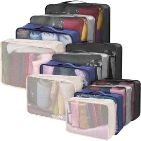 Silkfly 12 PCS تعبئة مكعبات لحقيبة سفر حقائب أمتعة منظمات شبكية كبيرة منظمات التهيئة على الظهر التخييم الملحقات (الأسود ، XL ، L ، M Size)