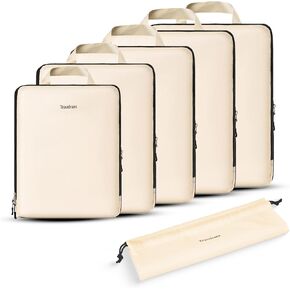 6 Set Compression Packing Cubes. Expandable and Lightweight Packing Cubes for Travel with Laundry Bag. (White).