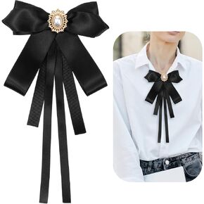 Women's Pre-Tied Bowknot Black Clip on Bow Ties Bow Tie for Women Black Satin Ribbon Rhinestone Bow Tie Bow Western Accessories for Ladies Suit Shirt Uniform Wedding Collar