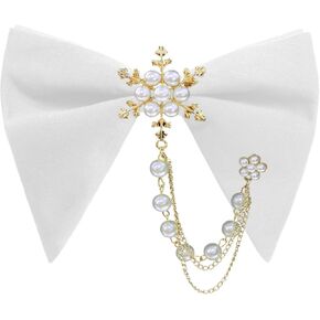 Oversized Bow Ties for Men, Mens Bow Tie with Pearl Decoration Adjustable Pre-tied Bowtie for Wedding Party Banquet