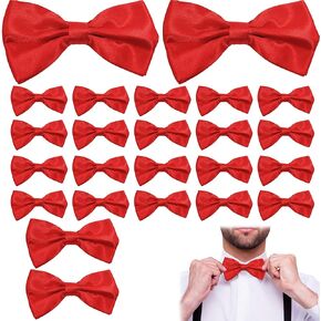24 PCS Red Bow Ries for Men ، Satin Red Bow Tie الرسمي الصلب مع روابط القوس للرجال ، وربط شريط العنق القابل للتعديل للرجال (أحمر)