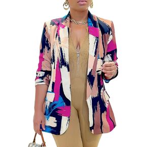 HuiSiFang Women's Printed Blazer Jacket Long Sleeve Open Front Casual Multicolor Print Top