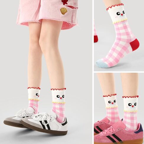 Teen Girls Cute Cat & Rabbit Cartoon Crew Socks Vibrant Multi-Color Animal Prints 3-Pack Funky Socks in Saudi Arabia