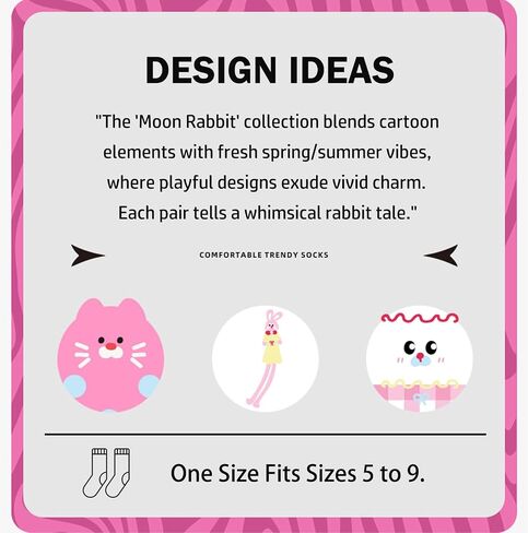 Teen Girls Cute Cat & Rabbit Cartoon Crew Socks Vibrant Multi-Color Animal Prints 3-Pack Funky Socks in Saudi Arabia