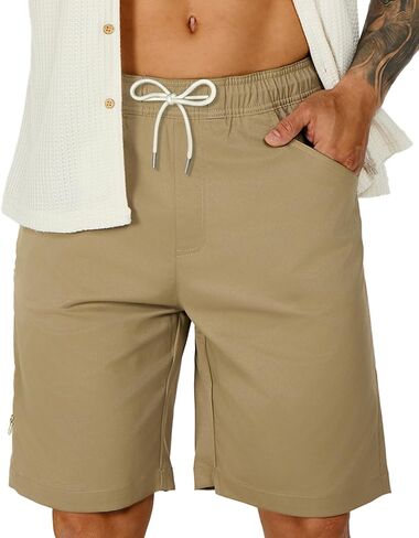 Susclude Mens Shorts Casual 9" Elastic Waist Drawstring Shorts for Men Summer Beach Sweat Shorts with Zipper Pocket in Saudi Arabia