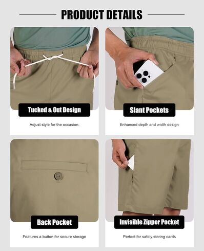 Susclude Mens Shorts Casual 9" Elastic Waist Drawstring Shorts for Men Summer Beach Sweat Shorts with Zipper Pocket in Saudi Arabia