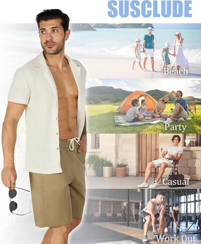 Susclude Mens Shorts Casual 9" Elastic Waist Drawstring Shorts for Men Summer Beach Sweat Shorts with Zipper Pocket in Saudi Arabia