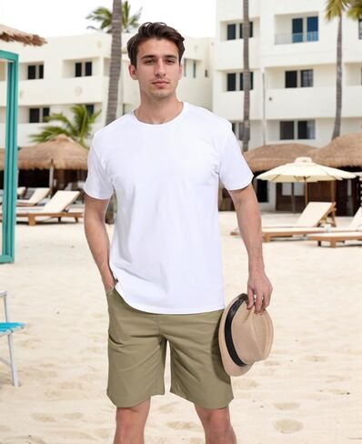 Susclude Mens Shorts Casual 9" Elastic Waist Drawstring Shorts for Men Summer Beach Sweat Shorts with Zipper Pocket in Saudi Arabia