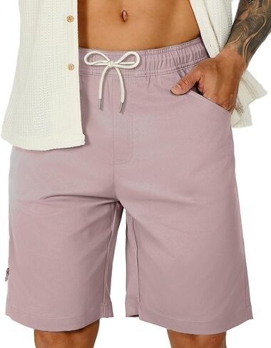 Susclude Mens Shorts Casual 9" Elastic Waist Drawstring Shorts for Men Summer Beach Sweat Shorts with Zipper Pocket in Kuwait