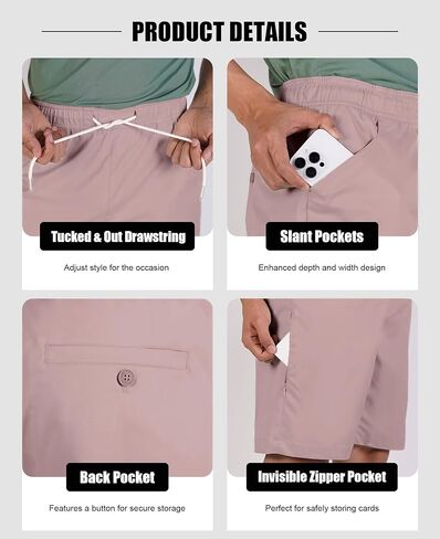 Susclude Mens Shorts Casual 9" Elastic Waist Drawstring Shorts for Men Summer Beach Sweat Shorts with Zipper Pocket in Kuwait