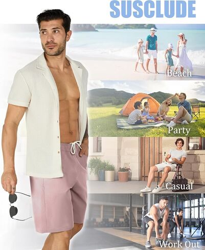 Susclude Mens Shorts Casual 9" Elastic Waist Drawstring Shorts for Men Summer Beach Sweat Shorts with Zipper Pocket in Kuwait