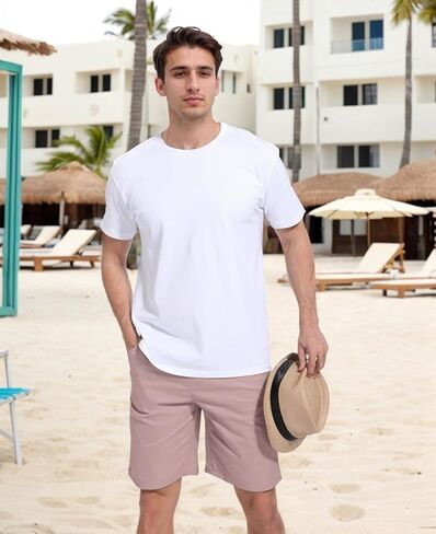 Susclude Mens Shorts Casual 9" Elastic Waist Drawstring Shorts for Men Summer Beach Sweat Shorts with Zipper Pocket in Kuwait