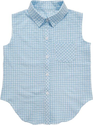 Girls Plaid Sleeveless Button Down Shirt Summer Crop Tops Tie Knot Blouse Tank Tops 4-13Y in Kuwait