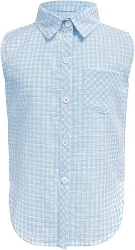 Girls Plaid Sleeveless Button Down Shirt Summer Crop Tops Tie Knot Blouse Tank Tops 4-13Y in Kuwait