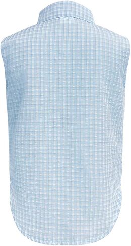 Girls Plaid Sleeveless Button Down Shirt Summer Crop Tops Tie Knot Blouse Tank Tops 4-13Y in Kuwait