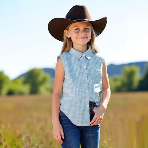 Girls Plaid Sleeveless Button Down Shirt Summer Crop Tops Tie Knot Blouse Tank Tops 4-13Y in Kuwait