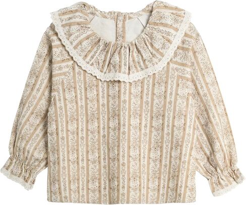 Mud Kingdom Girls Peter Pan Collar Shirts Lace Trim Long Sleeve Blouse Floral Casual in Saudi Arabia