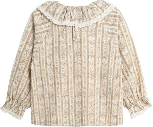 Mud Kingdom Girls Peter Pan Collar Shirts Lace Trim Long Sleeve Blouse Floral Casual in Saudi Arabia