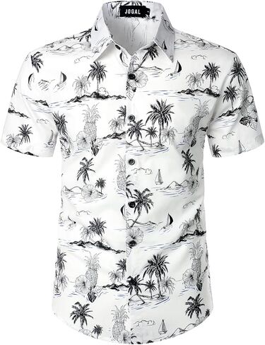 JOGAL Men's Flower Cotton Button Down Short Sleeve Hawaiian Shirt in Saudi Arabia