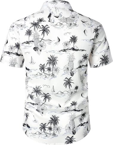 JOGAL Men's Flower Cotton Button Down Short Sleeve Hawaiian Shirt in Saudi Arabia