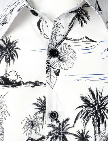 JOGAL Men's Flower Cotton Button Down Short Sleeve Hawaiian Shirt in Saudi Arabia