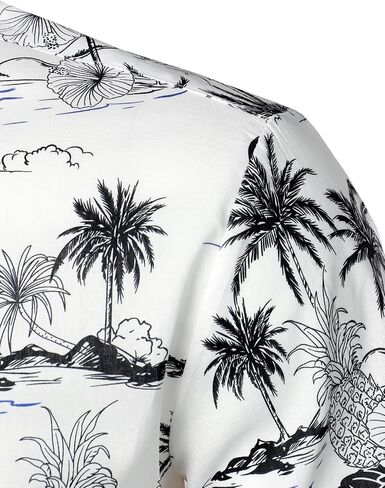 JOGAL Men's Flower Cotton Button Down Short Sleeve Hawaiian Shirt in Saudi Arabia