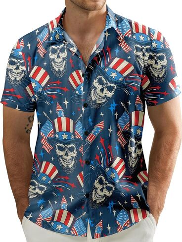 JOGAL Men's Flower Cotton Button Down Short Sleeve Hawaiian Shirt in Saudi Arabia