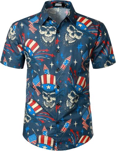JOGAL Men's Flower Cotton Button Down Short Sleeve Hawaiian Shirt in Saudi Arabia