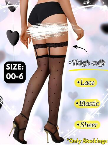 Heart Thigh High Stockings,Petite Size Sheer Mesh Garter Stocking,Sexy Knee Highs For Women Valentines Date in Saudi Arabia