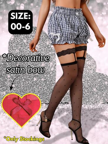Heart Thigh High Stockings,Petite Size Sheer Mesh Garter Stocking,Sexy Knee Highs For Women Valentines Date in Saudi Arabia