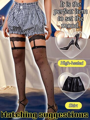 Heart Thigh High Stockings,Petite Size Sheer Mesh Garter Stocking,Sexy Knee Highs For Women Valentines Date in Saudi Arabia