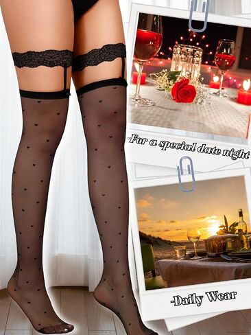 Heart Thigh High Stockings,Petite Size Sheer Mesh Garter Stocking,Sexy Knee Highs For Women Valentines Date in Saudi Arabia
