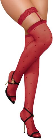 Heart Thigh High Stockings,Petite Size Sheer Mesh Garter Stocking,Sexy Knee Highs For Women Valentines Date in Saudi Arabia