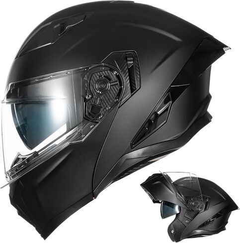 Modular Motorcycle Helmets for Adults Men Women Dual Visor Flip up Full Face Dot Helmet Casco Moto Model 928 (Matte Black, L) in Kuwait