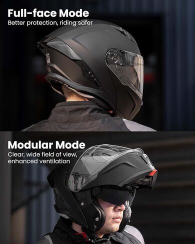 Modular Motorcycle Helmets for Adults Men Women Dual Visor Flip up Full Face Dot Helmet Casco Moto Model 928 (Matte Black, L) in Kuwait
