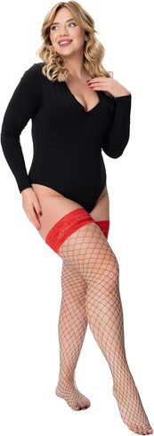 POSE Plus Size Fishnet Stockings for Women 30DEN Thigh High Stay Up Lace Top XL-6XL Hold-Up Queen Extended Size Sexy Lingerie in Saudi Arabia