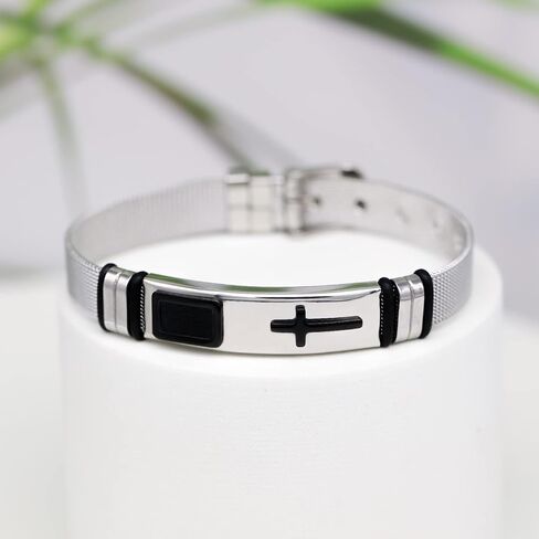 2025 سوار رجالي نهائي ، أساور أسود للرجال ، أنيقة شبكية شبكية شبكية من الفولاذ المقاوم للصدأ الأنيق in Kuwait