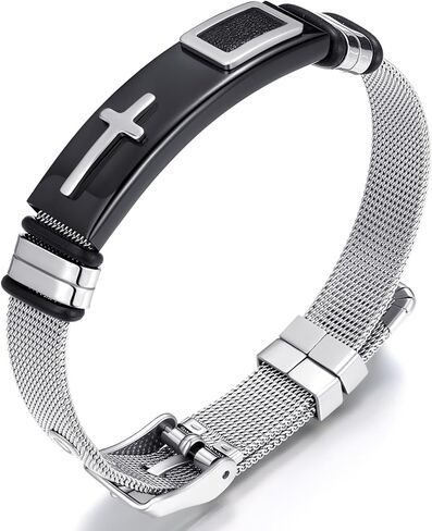 2025 ULtimate Mens bracelet,Black bracelets for men,Stylish Adjustable Cross Stainless Steel Mesh Chain Wrist Band men's jewelry braclets for man,male coworkers string ideas cool braclets hip hop in Saudi Arabia