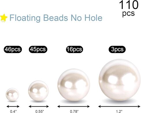 DomeStar 110PCS Floating Beads No Hole, Floating Pearls Vase Fillers Table Centerpieces Faux Pearls for Vase Floating Candle Centerpiece Home Weddings Party Decoration, 10/14/20/30 mm(Gold) in Kuwait