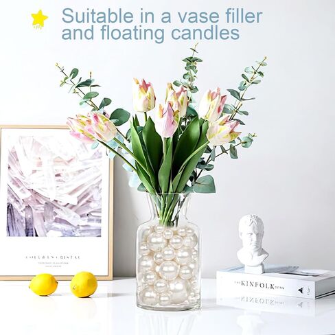 DomeStar 110PCS Floating Beads No Hole, Floating Pearls Vase Fillers Table Centerpieces Faux Pearls for Vase Floating Candle Centerpiece Home Weddings Party Decoration, 10/14/20/30 mm(Gold) in Kuwait