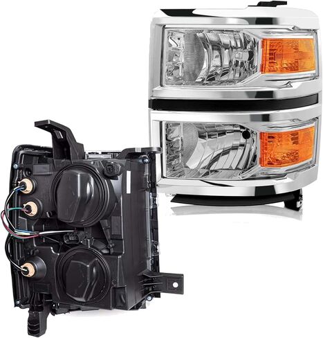 مجموعة المصابيح الأمامية لعام 2014 2015 Chevy Silverado 1500 Halogen Head Light Light President President and Raptenger Side ، Black Housing Amber Side in Kuwait