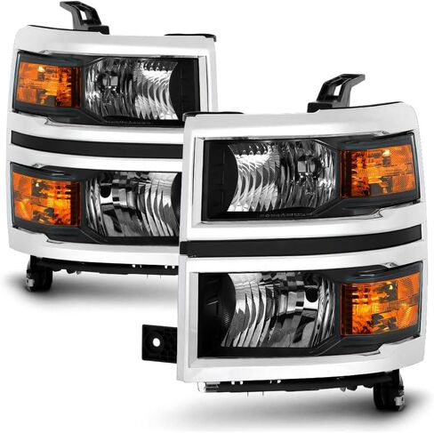 مجموعة المصابيح الأمامية لعام 2014 2015 Chevy Silverado 1500 Halogen Head Light Light President President and Raptenger Side ، Black Housing Amber Side in Kuwait