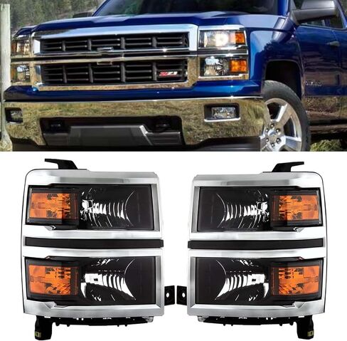 مجموعة المصابيح الأمامية لعام 2014 2015 Chevy Silverado 1500 Halogen Head Light Light President President and Raptenger Side ، Black Housing Amber Side in Kuwait