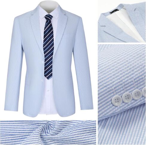 Seersucker Suit Mens Regular Fit Jacket Shorts Casual 2 Piece Pinstripe Suit Holiday Outfits for Summer Wedding in Saudi Arabia