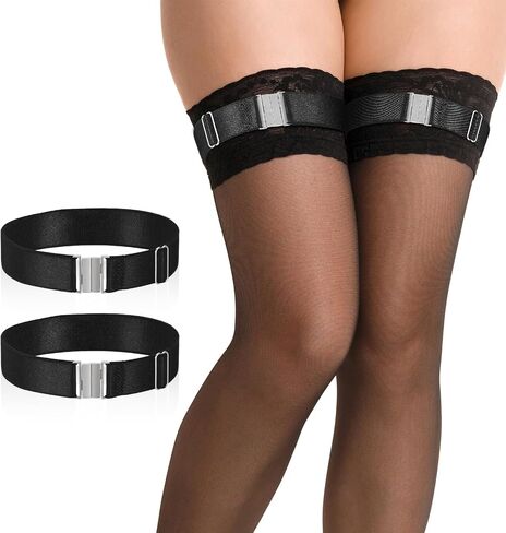 2PCS Women’s Garter Belts Plus Size, Adjustable High Elastic Black Garter Belts with Buckle, Leg Harness Thigh Bands Fastening Leg Garters for Thick Thighs in Saudi Arabia