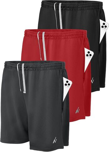 NY Threads 3 Pack Men's Athletic Shorts Quick Dry Lightweight Workout Running Gym Shorts with Pockets in Saudi Arabia