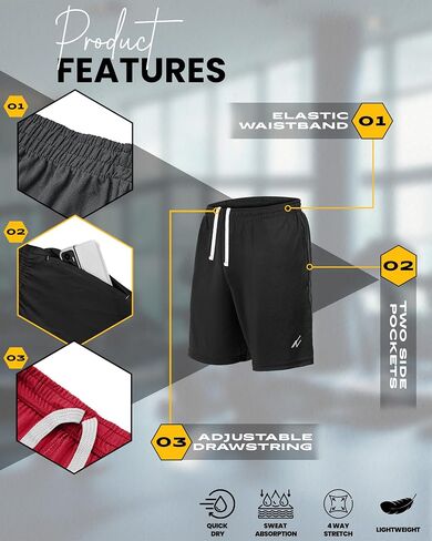 NY Threads 3 Pack Men's Athletic Shorts Quick Dry Lightweight Workout Running Gym Shorts with Pockets in Saudi Arabia