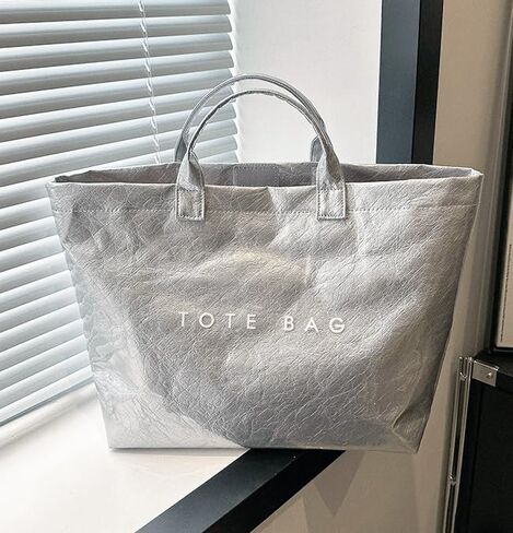 Kraft Paper Tote Bags with PVC Surface for Women Top-handle Bag Vintage Clear Purses Handbag Satchel in Saudi Arabia