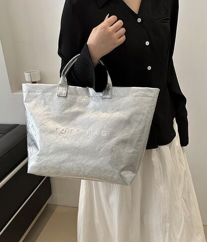 Kraft Paper Tote Bags with PVC Surface for Women Top-handle Bag Vintage Clear Purses Handbag Satchel in Saudi Arabia